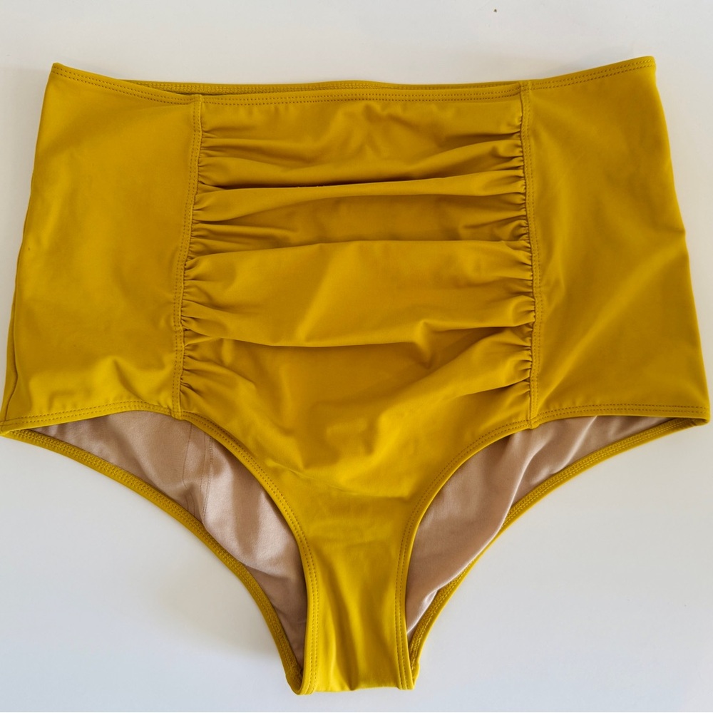 Kortni Jeane High-Waisted Swim Bikini Bottom | Mustard | Large
